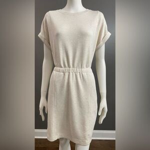 Lou & Grey Heathered Cream Cinch waist Comfy Soft Material Dress Size S